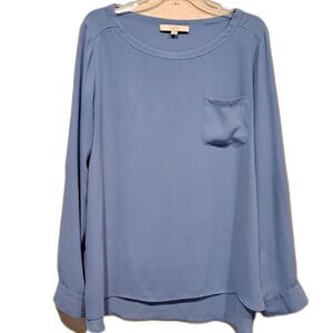 LOFT long-sleeved blouse single pocket button-up sleeves light blue size L